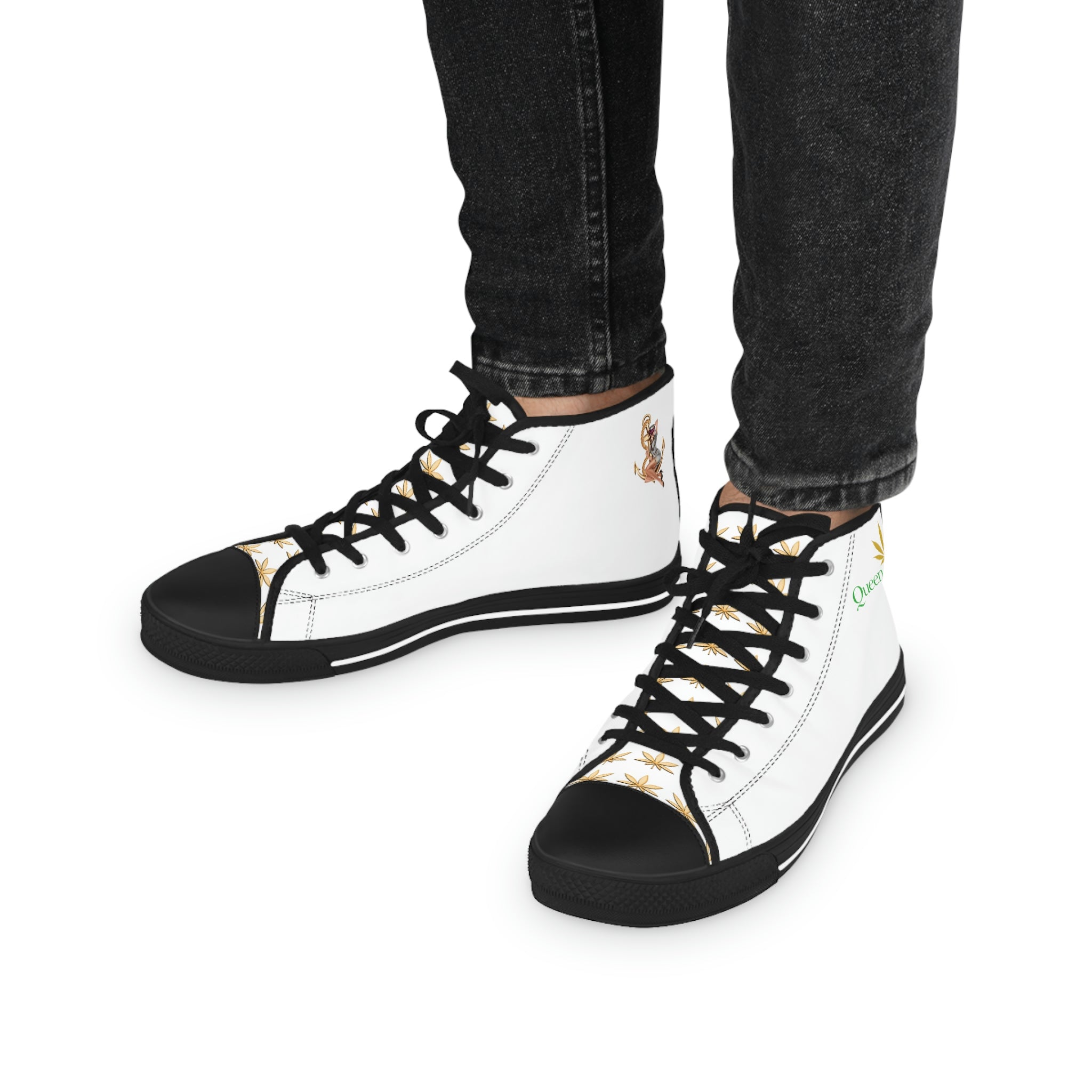 Women's Friesian Horse Sneakers Footwear - Black Horse Silhouette on White, Beige sold and Red Converse High Tops Style - Black Sole